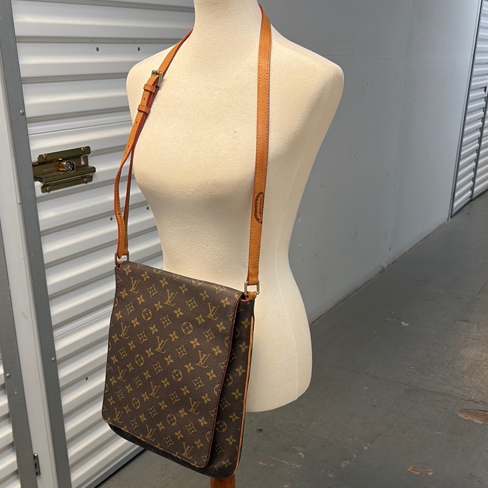 Louis Vuitton Brown Monogram Messenger Bag with Tan Strap